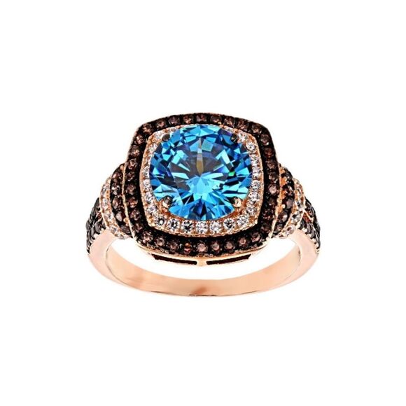 Jewelry - 18k Radiant Blue Topaz and Champagne Diamonds Ring